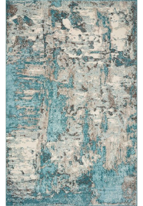 7' X 9' Ivory Or Teal Abstract Design Indoor Area Rug