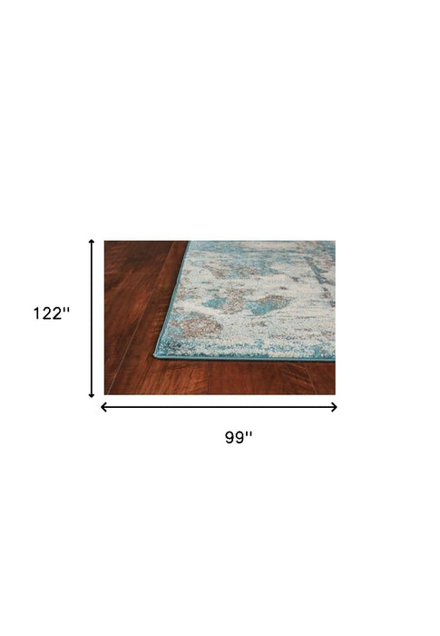 7' X 9' Ivory Or Teal Abstract Design Indoor Area Rug