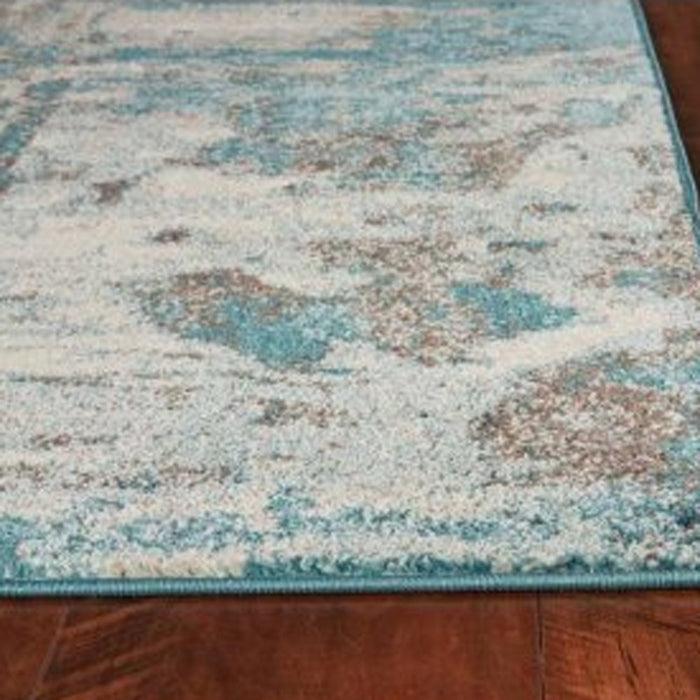 7' X 9' Ivory Or Teal Abstract Design Indoor Area Rug