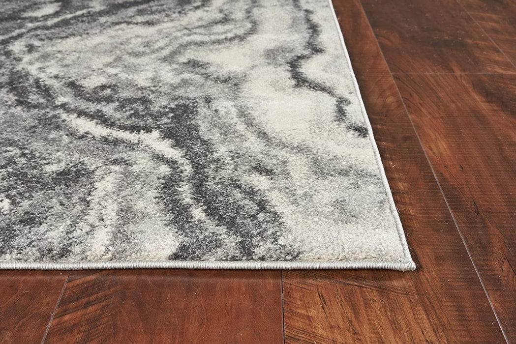 3' X 5' Ivory Grey Machine Woven Marble Indoor Area Rug