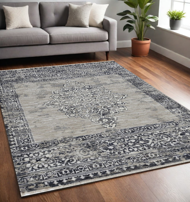 9' X 12' Charcoal and Gray Medallion Area Rug