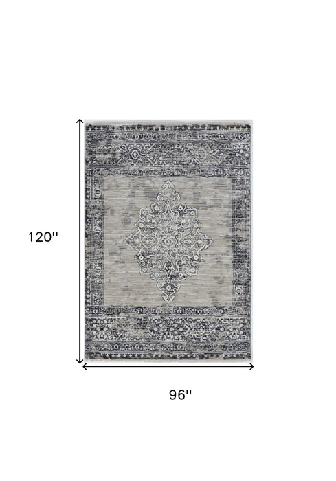 9' X 12' Charcoal and Gray Medallion Area Rug