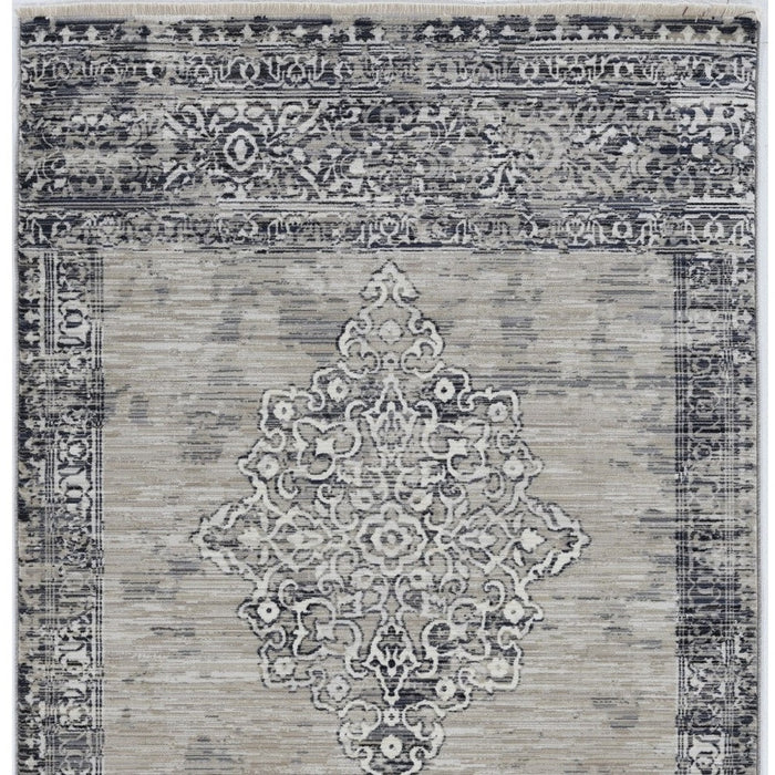 9' X 12' Charcoal and Gray Medallion Area Rug