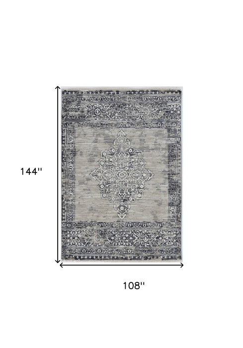 9' X 12' Charcoal and Gray Medallion Area Rug