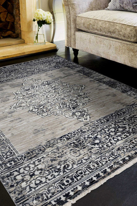 9' X 12' Charcoal and Gray Medallion Area Rug