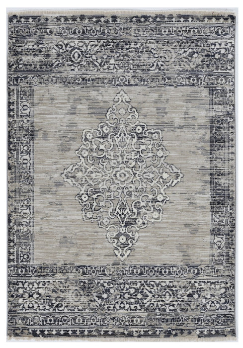 9' X 12' Charcoal and Gray Medallion Area Rug