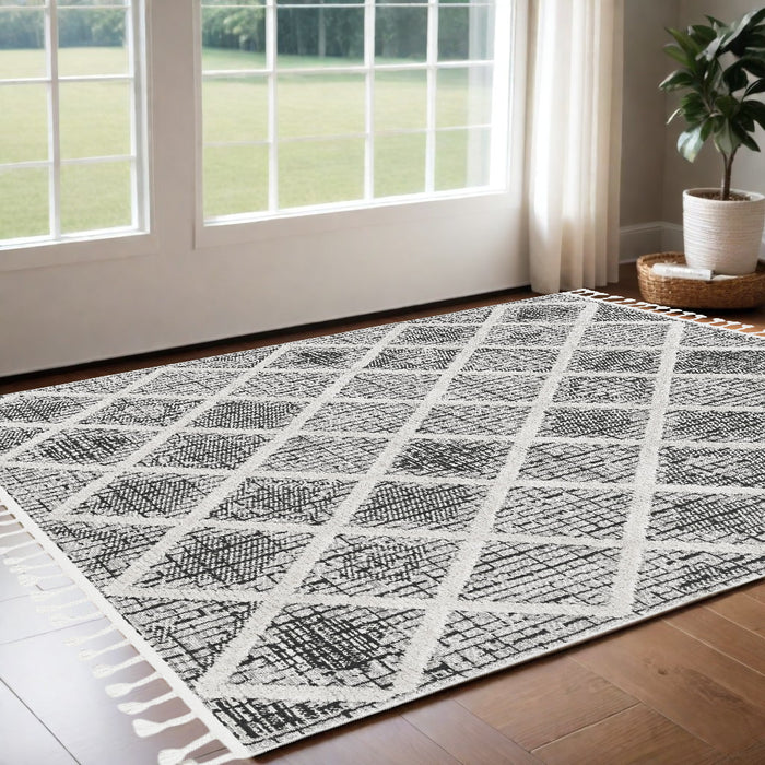 8' Runner Charcoal Geometric Runner Rug