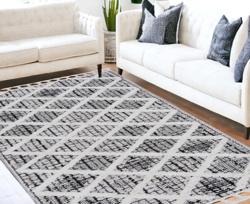 8' Runner Charcoal Geometric Runner Rug