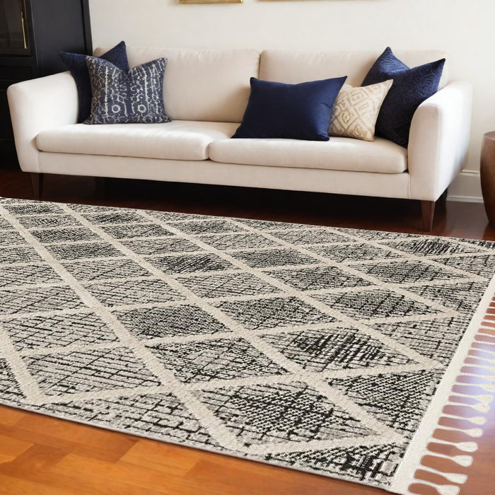 8' Runner Charcoal Geometric Runner Rug