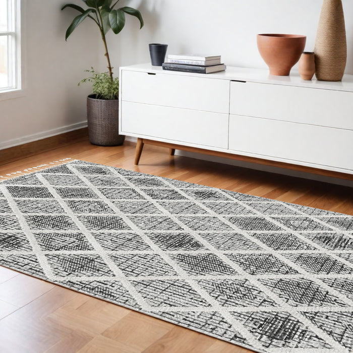 8' Runner Charcoal Geometric Runner Rug