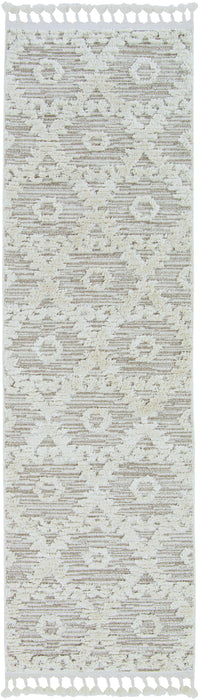 8' Beige and Ivory Geometric Runner Rug