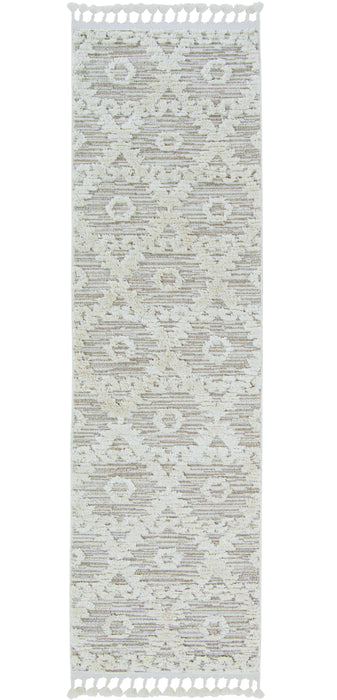 8' Beige and Ivory Geometric Runner Rug