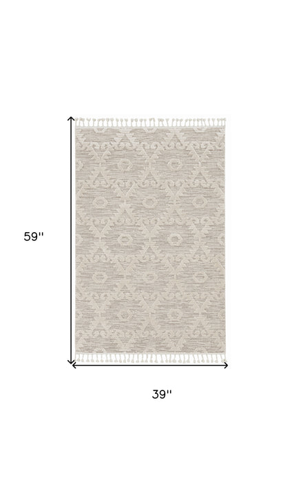 8' Beige and Ivory Geometric Runner Rug