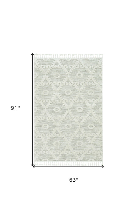 8' Beige and Ivory Geometric Runner Rug