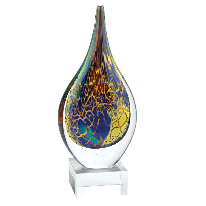 12" Blue and Yellow Murano Glass Modern Abstract Tabletop Sculpture