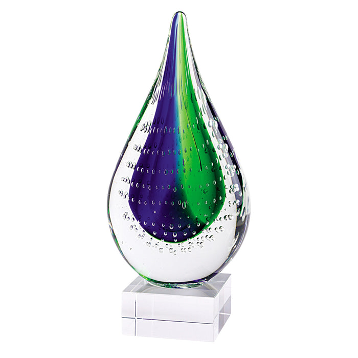 11" Clear Blue and Green Murano Glass Modern Abstract Tabletop Sculpture