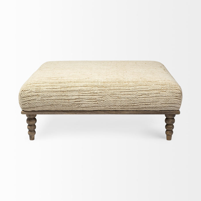 42" Cream And Brown Upholstered Cotton Blend Bench