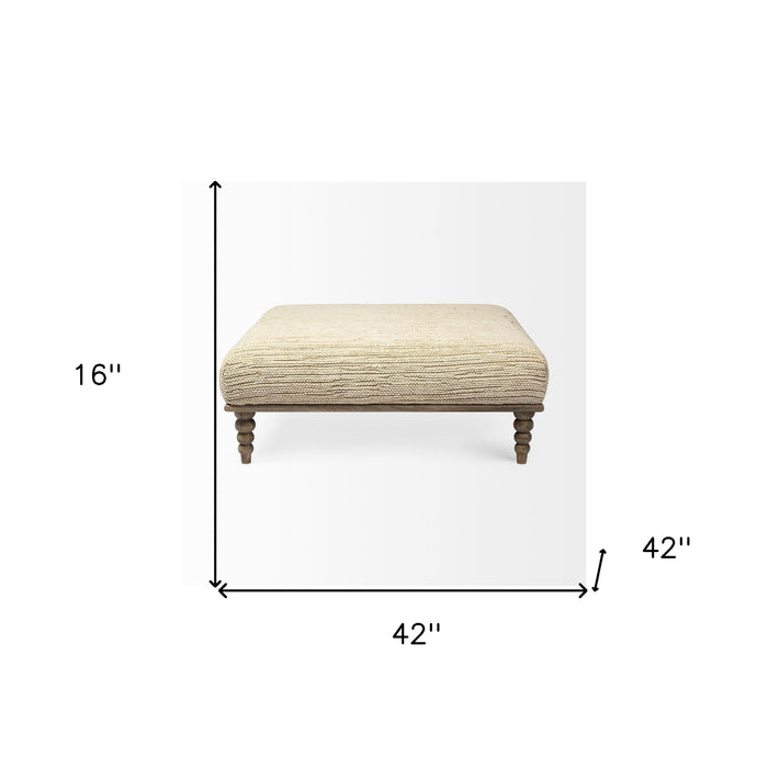 42" Cream And Brown Upholstered Cotton Blend Bench