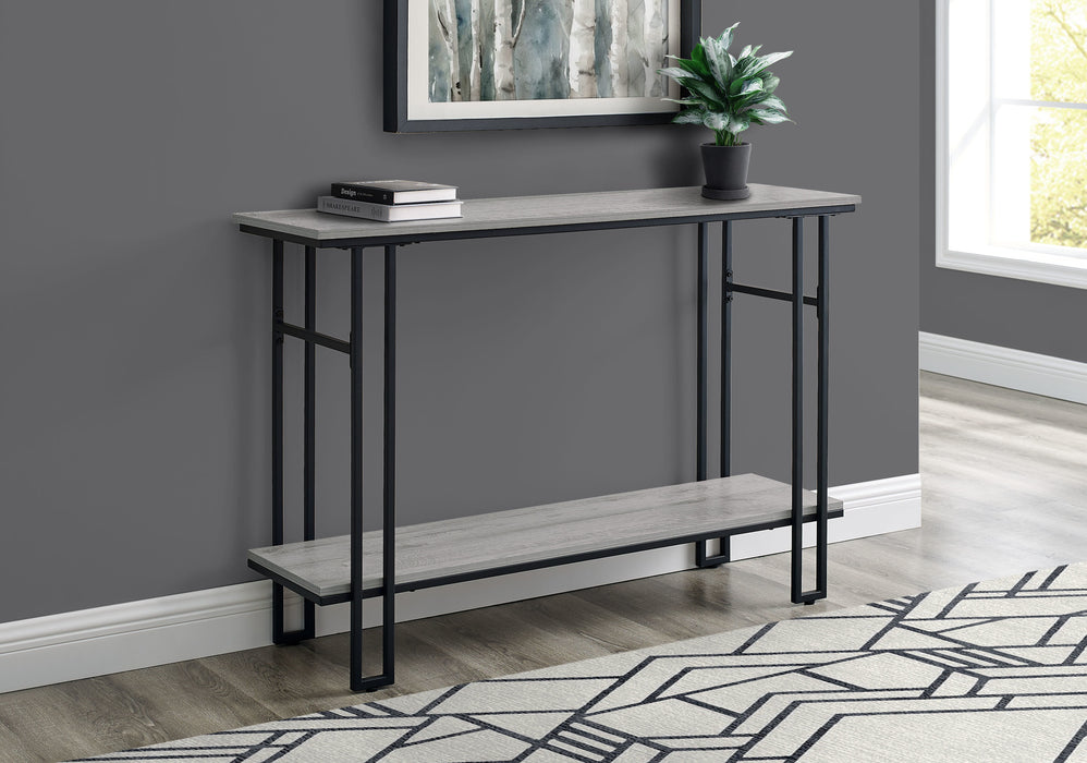 47" Gray and Black Frame Console Table With Shelves