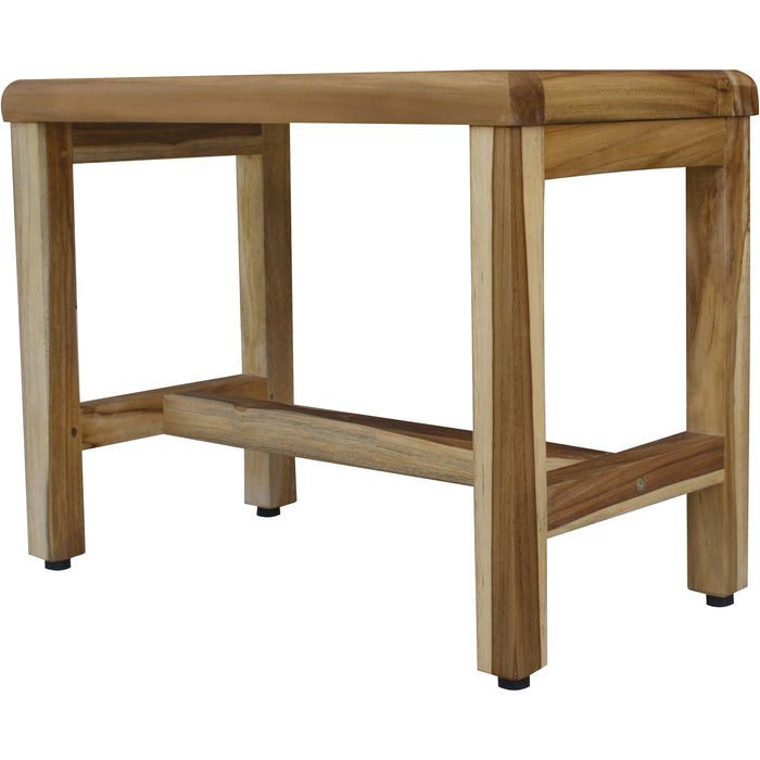 Compact Rectangular Teak Shower  Outdoor Bench With Shelf In Natural Finish