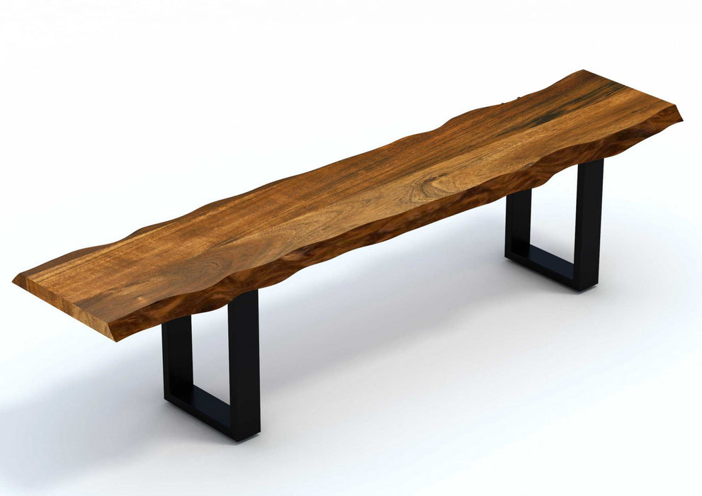 68" Brown and Black Live Edge Solid Wood Dining Bench