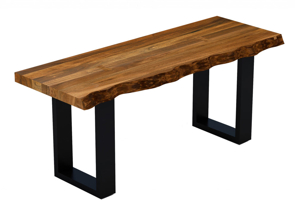 43" Brown and Black Solid Wood Dining Bench