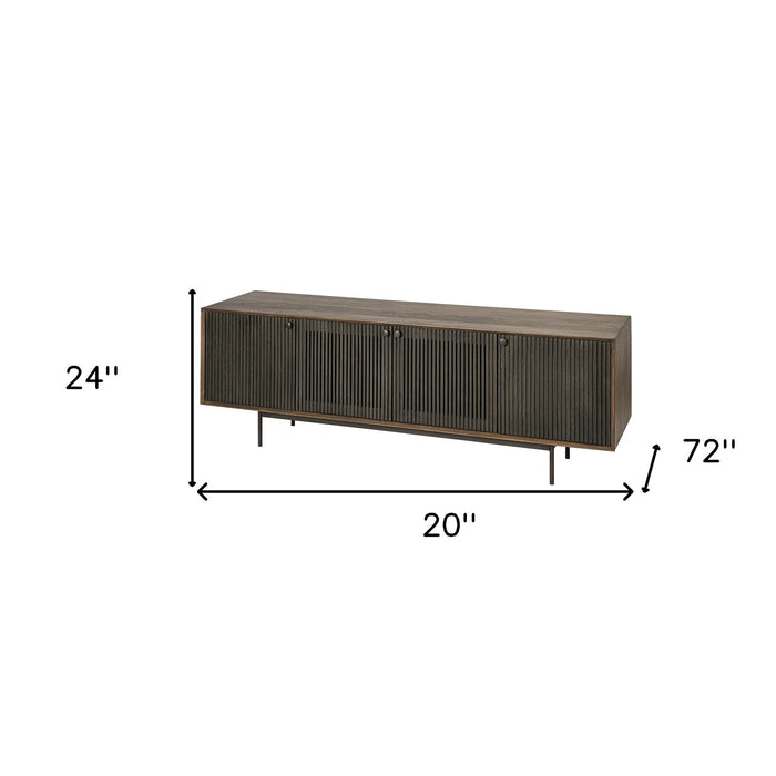 20" Brown Solid Wood Cabinet Enclosed Storage TV Stand