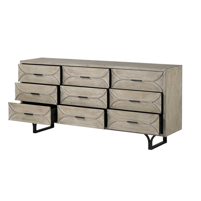 70" Light Brown Solid Wood Nine Drawer Sideboard