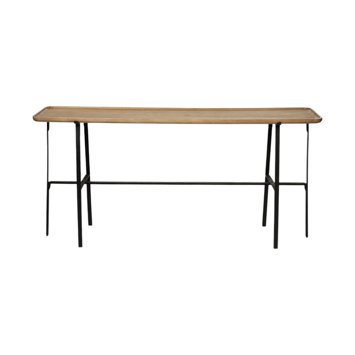 14" Brown and Black Solid Wood Trestle Console Table