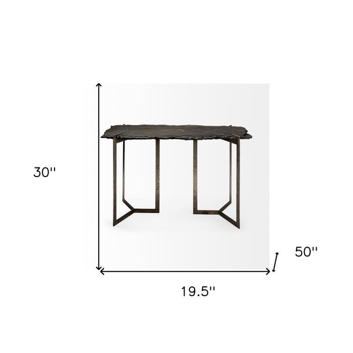 20" Black and Nickel Slate Distressed Double Pedestal Console Table