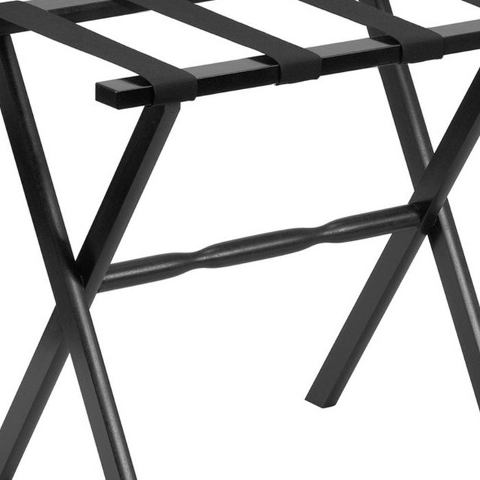 Hotel Black Finish Wood Folding Luggage Rack With Black Straps