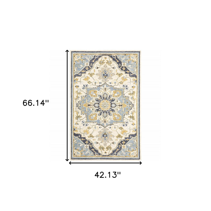 3' X 8' Blue And Ivory Bohemian Runner Rug