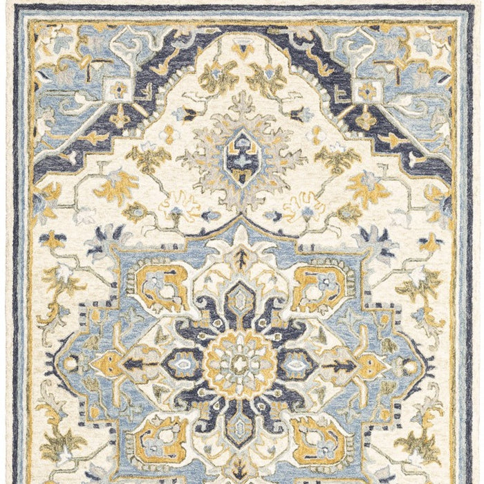 3' X 8' Blue And Ivory Bohemian Runner Rug