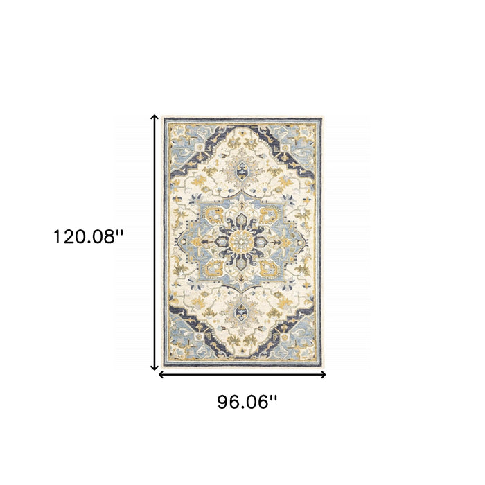 3' X 8' Blue And Ivory Bohemian Runner Rug