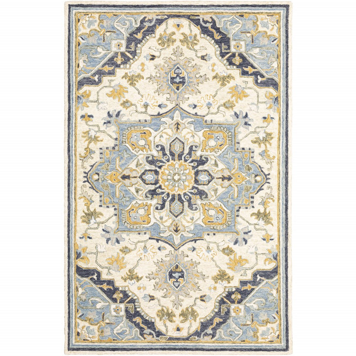 3' X 8' Blue And Ivory Bohemian Runner Rug