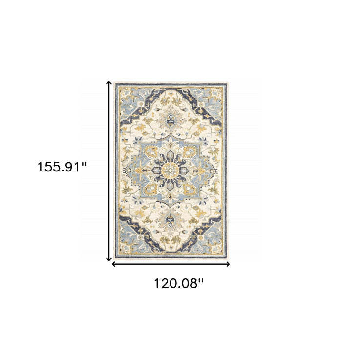 3' X 8' Blue And Ivory Bohemian Runner Rug