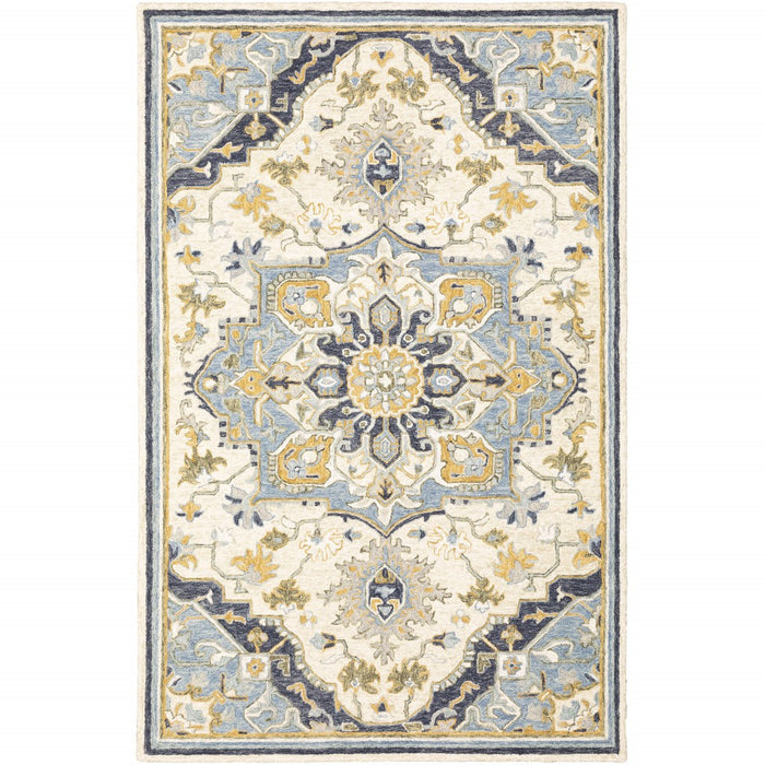 3' X 8' Blue And Ivory Bohemian Runner Rug