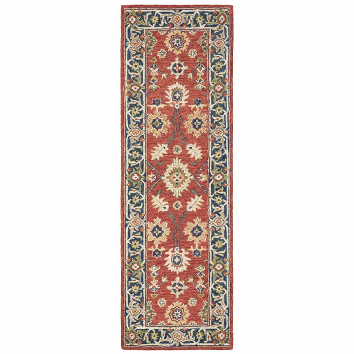 3' X 8' Red And Blue Bohemian Area Rug