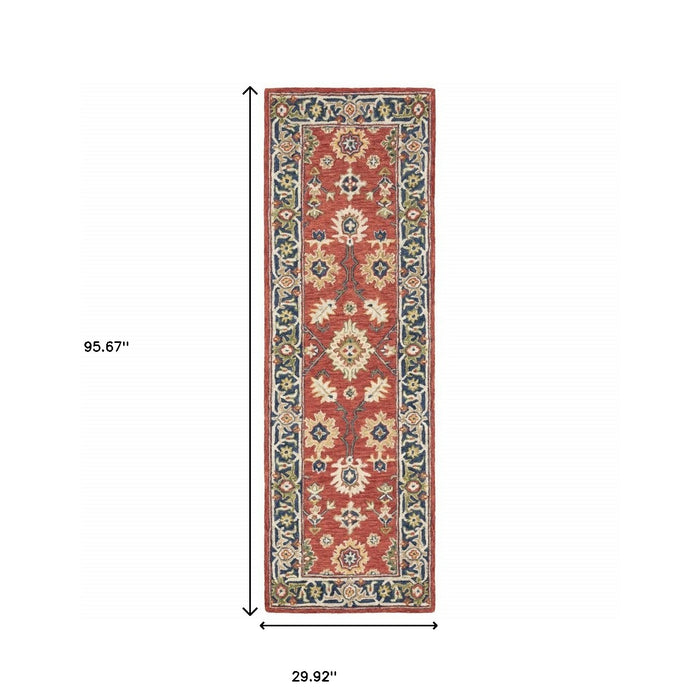 3' X 8' Red And Blue Bohemian Area Rug