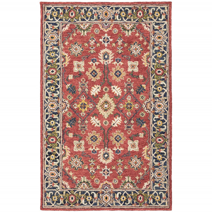 10' X 13' Red And Blue Bohemian Rug