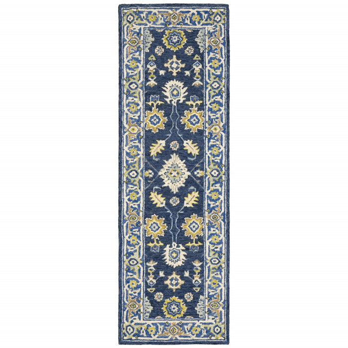 10' X 13' Navy And Blue Bohemian Rug