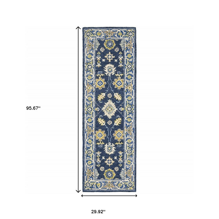 10' X 13' Navy And Blue Bohemian Rug