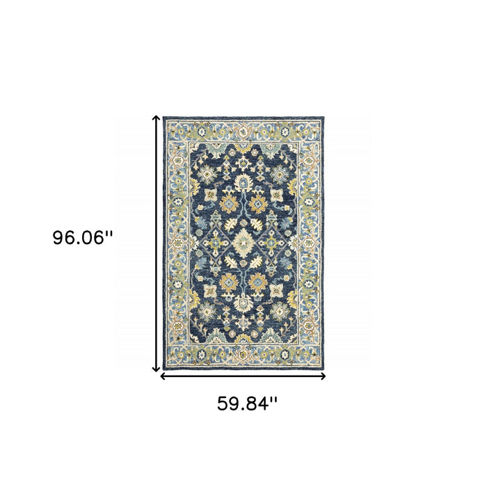 10' X 13' Navy And Blue Bohemian Rug