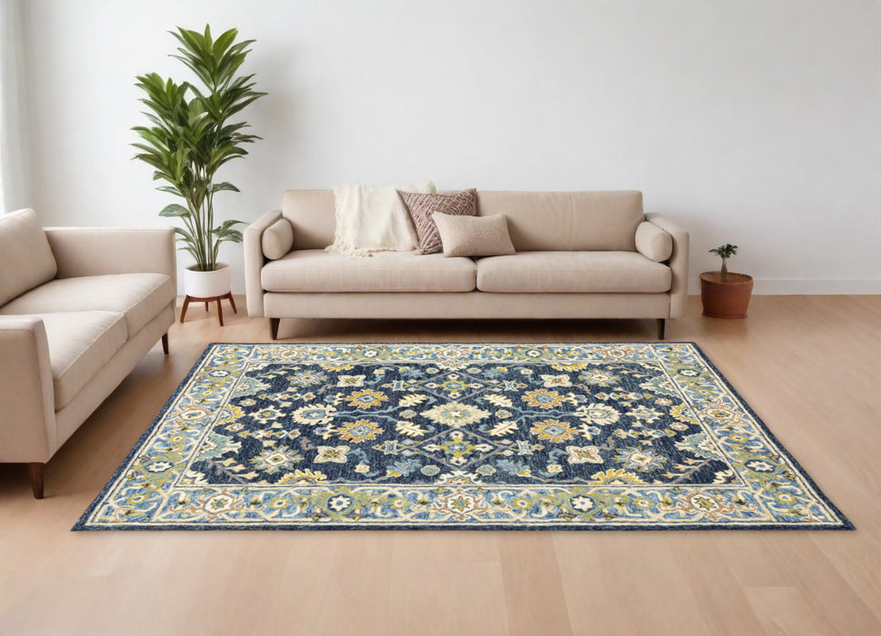 10' X 13' Navy And Blue Bohemian Rug