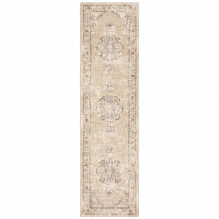 12' Runner Beige and Ivory Power Loom Runner Rug