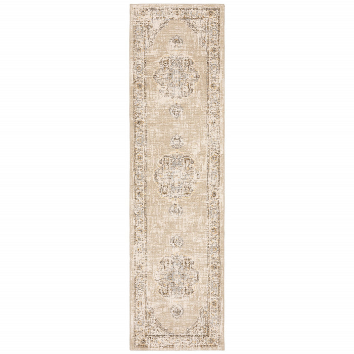 12' Runner Beige and Ivory Power Loom Runner Rug