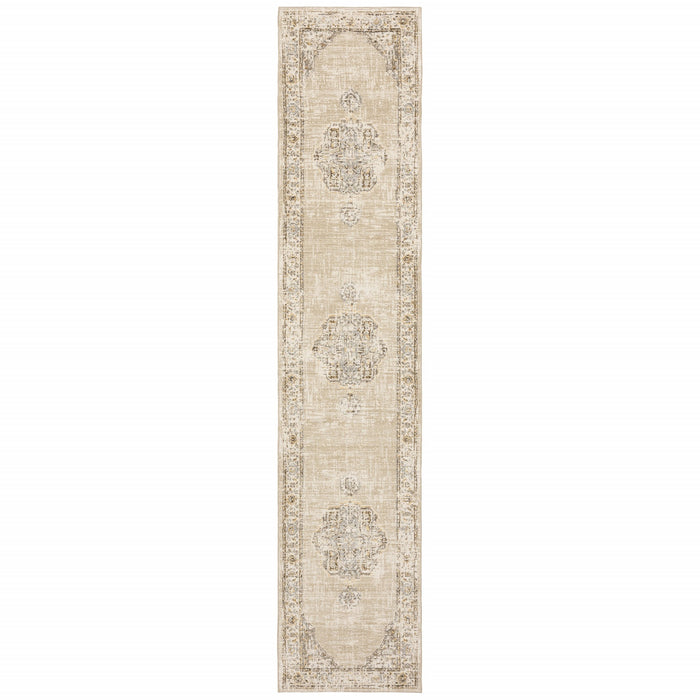 12' Runner Beige and Ivory Power Loom Runner Rug