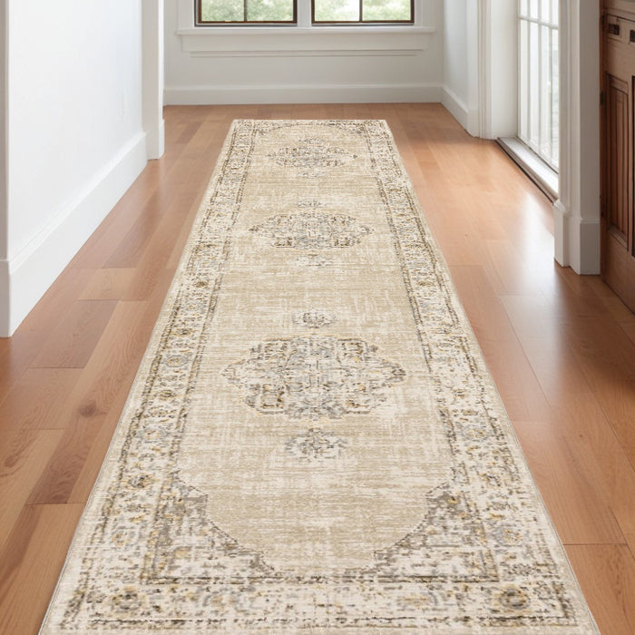 12' Runner Beige and Ivory Power Loom Runner Rug