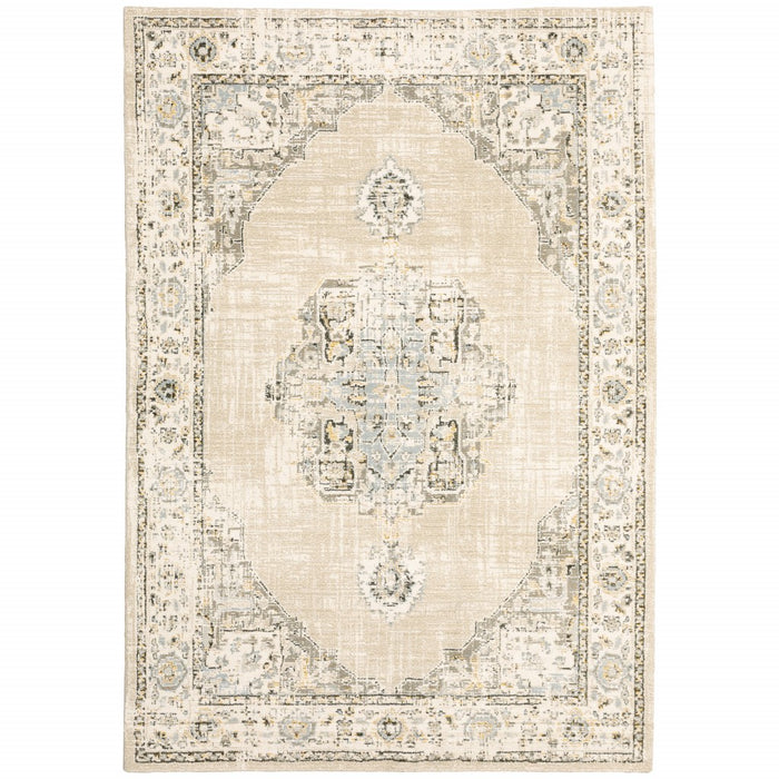 12' Runner Beige and Ivory Power Loom Runner Rug