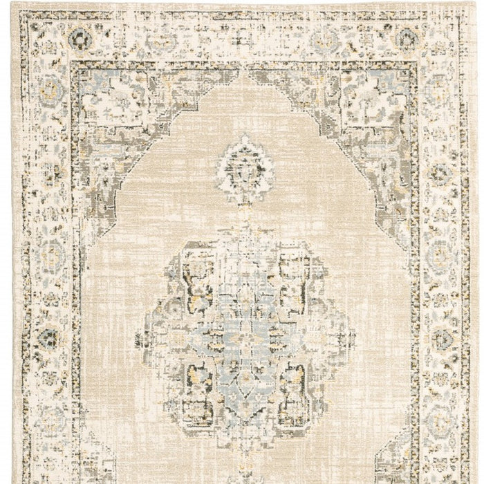 12' Runner Beige and Ivory Power Loom Runner Rug